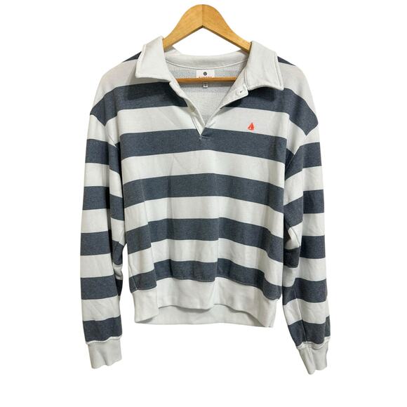 Sundry sail collar grey‎ vintage striped sweatshirt size Medium - Picture 1 of 5